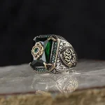 Oral alière turque faite à la main pour hommes, rétro, vintage, argent, document, carapté, motif incrusté, vert, Zcomprend, sur la fête, punk, motard