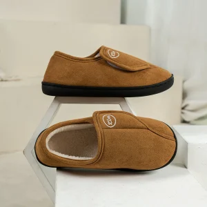 Chaussures de maison en cuir suédé pour hommes, pantoufles coordonnantes, confortables, chaudes, peluche, intérieur, extérieur, pieds enflés diabétiques