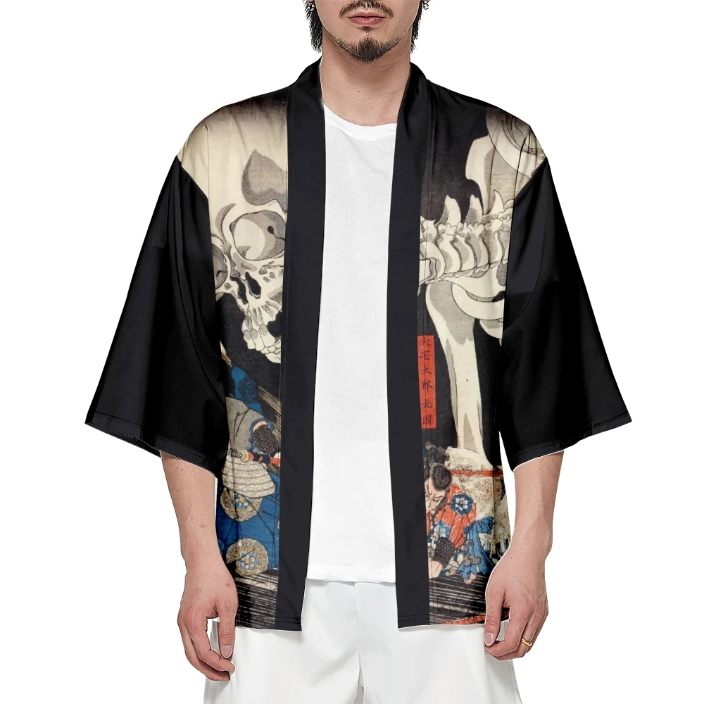 kimono japonais noir pour homme, cardigan imprimé, été, plage, protection solaire, chemise rétro mihaori kimono japonais noir pour homme, cardigan imprimé, été, plage, protection solaire, chemise rétro mihaori