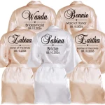 Peignoir de mariage personnalisé avec nom et Date, en fausse soie, pour mariée, demoiselle d’honneur, pour enterrement de vie de jeune fille Peignoir de mariage personnalisé avec nom et Date, en fausse soie, pour mariée, demoiselle d’honneur, pour enterrement de vie de jeune fille