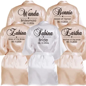 Peignoir de mariage personnalisé avec nom et Date, en fausse soie, pour mariée, demoiselle d&rsquo;honneur, pour enterrement de vie de jeune fille