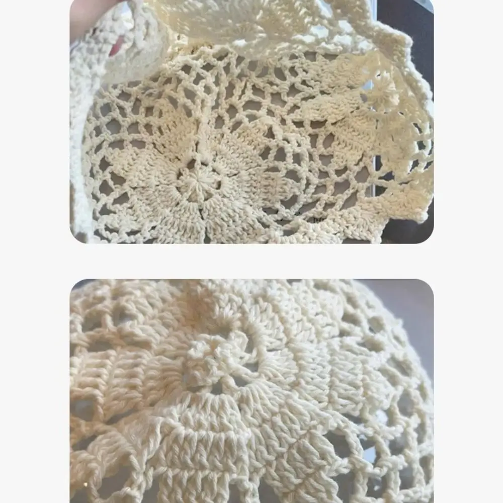 chapeau à fleurs en crochet fait à la main, décontracté, style bohème, coréen, style ethnique, fin, ajouré, tricoté pour filles chapeau à fleurs en crochet fait à la main, décontracté, style bohème, coréen, style ethnique, fin, ajouré, tricoté pour filles