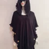 cape poncho à capuche en crochet, châle boho chic à franges pour femmes, vêtements d'extérieur polyvalents printemps automne