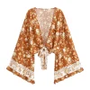 boho queens femmes sauvage floral 2025 plage été court kimono volants manches évasées vacances bohème bikini boho couvertures