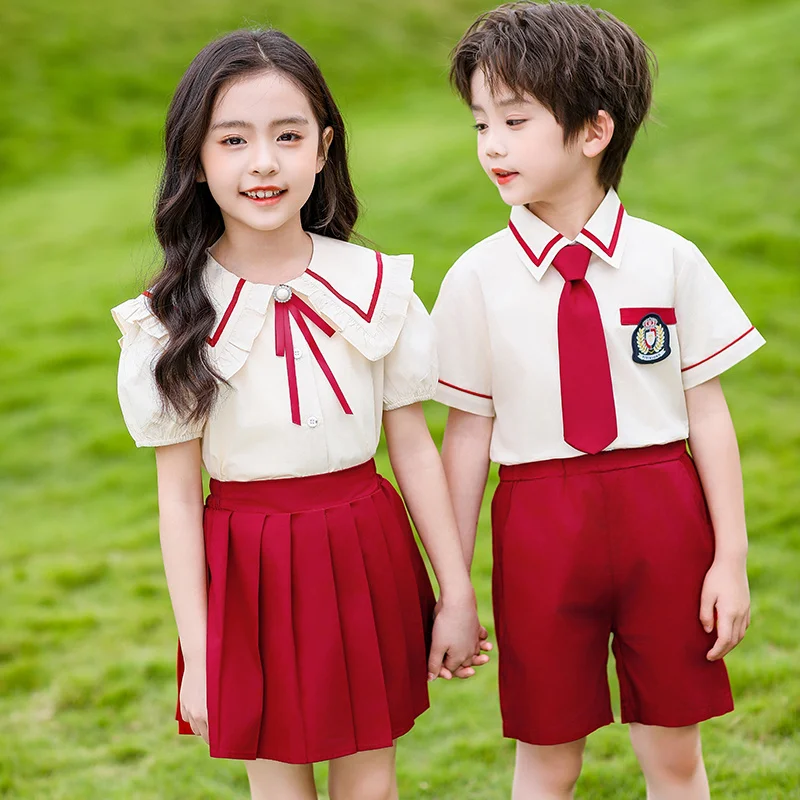 uniforme scolaire japonais coréen pour enfants, ensemble chemise, short, jupe, costume à fleurs, tenue pour enfants, jumeaux, garçon et fille, vêtements de danse sur scène uniforme scolaire japonais coréen pour enfants, ensemble chemise, short, jupe, costume à fleurs, tenue pour enfants, jumeaux, garçon et fille, vêtements de danse sur scène