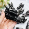 statue de tête de dragon en obsidienne argentée, pierre précieuse naturelle, figurine de crâne d'animal sculptée, ornement de chambre reiki, décoration de la maison, 3 en effet