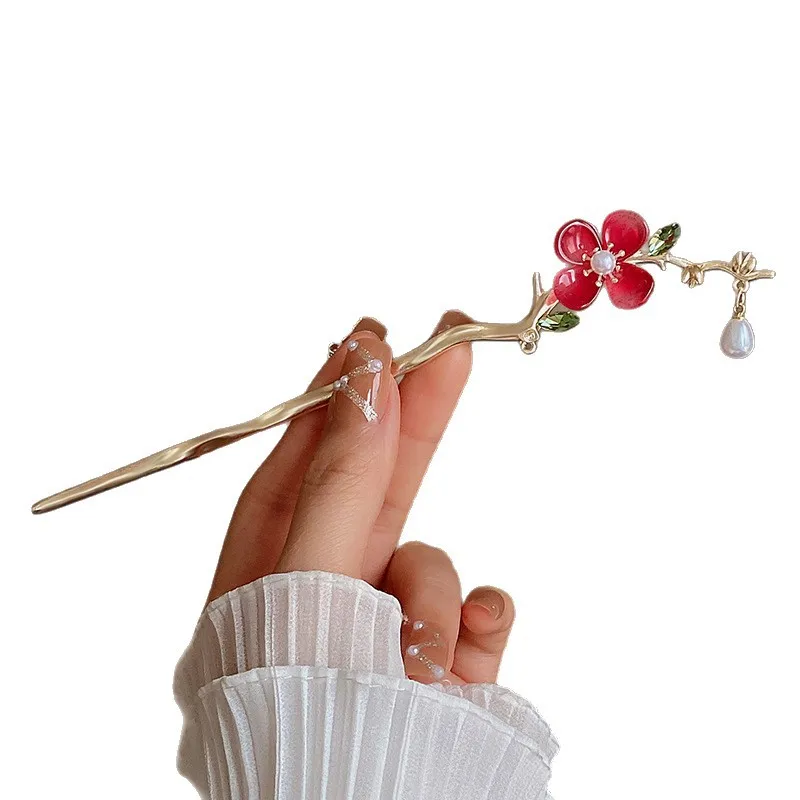 Épingles à cheveux à fleurs en alliage rétro, fourchettes à cheveux à pampilles de style chinois romantique, accessoires pour cheveux hanfu élégants adaptés à un usage quotidien Épingles à cheveux à fleurs en alliage rétro, fourchettes à cheveux à pampilles de style chinois romantique, accessoires pour cheveux hanfu élégants adaptés à un usage quotidien