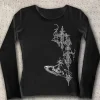 vintage goth emo fille harajuku manches longues t shirt femmes streetwear haut moulant été haute rue fille hauts courts 90s rue
