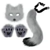 ensemble d'halloween, masque de renard, gants, queue, accessoires de cosplay