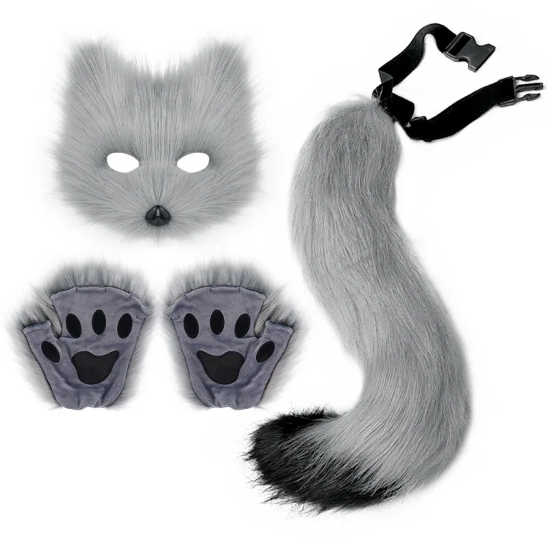 ensemble d'halloween, masque de renard, gants, queue, accessoires de cosplay ensemble d'halloween, masque de renard, gants, queue, accessoires de cosplay