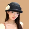 mode style français camélia fleur casquette curl bord hepburn floral melon chapeau britannique élégant femmes formel chapeau dame