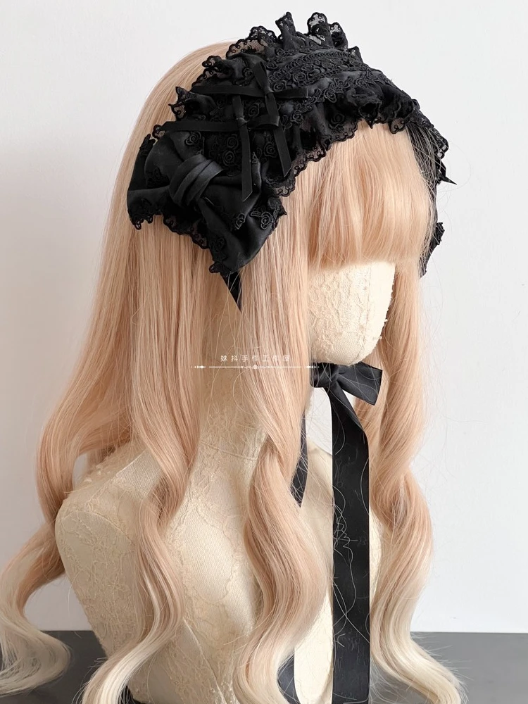 accessoires pour cheveux lolita originaux faits à la main, blanc et noir, coiffure rose bleu, bandeau en dentelle avec nœud kc accessoires pour cheveux lolita originaux faits à la main, blanc et noir, coiffure rose bleu, bandeau en dentelle avec nœud kc