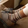 chaussettes de style ethnique japonais pour hommes et femmes, vintage, couleur maillard, mi tube, imprimées à rayures, amples, automne et hiver