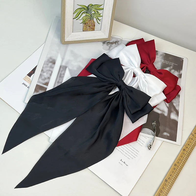 pince à cheveux en satin pour femmes, banderole rouge élégante, grand nœud, ruban, mode simple, solide, queue de cheval, épingle à cheveux, accessoires pour cheveux pour filles pince à cheveux en satin pour femmes, banderole rouge élégante, grand nœud, ruban, mode simple, solide, queue de cheval, épingle à cheveux, accessoires pour cheveux pour filles