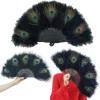 avec gland paon plume ventilateur portable pliant main ventilateur doux épais plumes poignée creuse plume danse ventilateur mariage