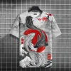 grue vagues motif t shirt pour hommes chinois koi poisson impression 3d t shirts été décontracté ample à manches courtes haut col en o unisexe t shirts