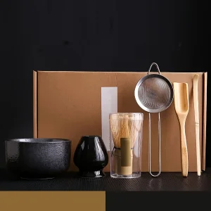Ensemble Matcha en bambou 6 pièces/ensemble, avec bol, extracteur de thé, cuillère, support de fouet à thé, passoire, fouet à thé, cérémonie Matcha japonaise