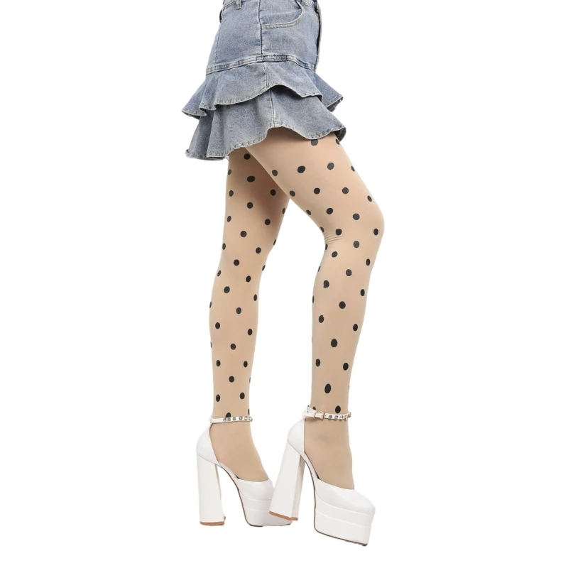 bas opaques à motifs points vintage, collants soyeux aux pieds pour femmes bas opaques à motifs points vintage, collants soyeux aux pieds pour femmes