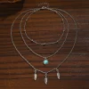 collier ethnique turquoise à plusieurs couches pour femmes, pendentif rétro en argent à trois couches de feuille de tournesol, bohème, bijoux cadeaux, nouvelle collection