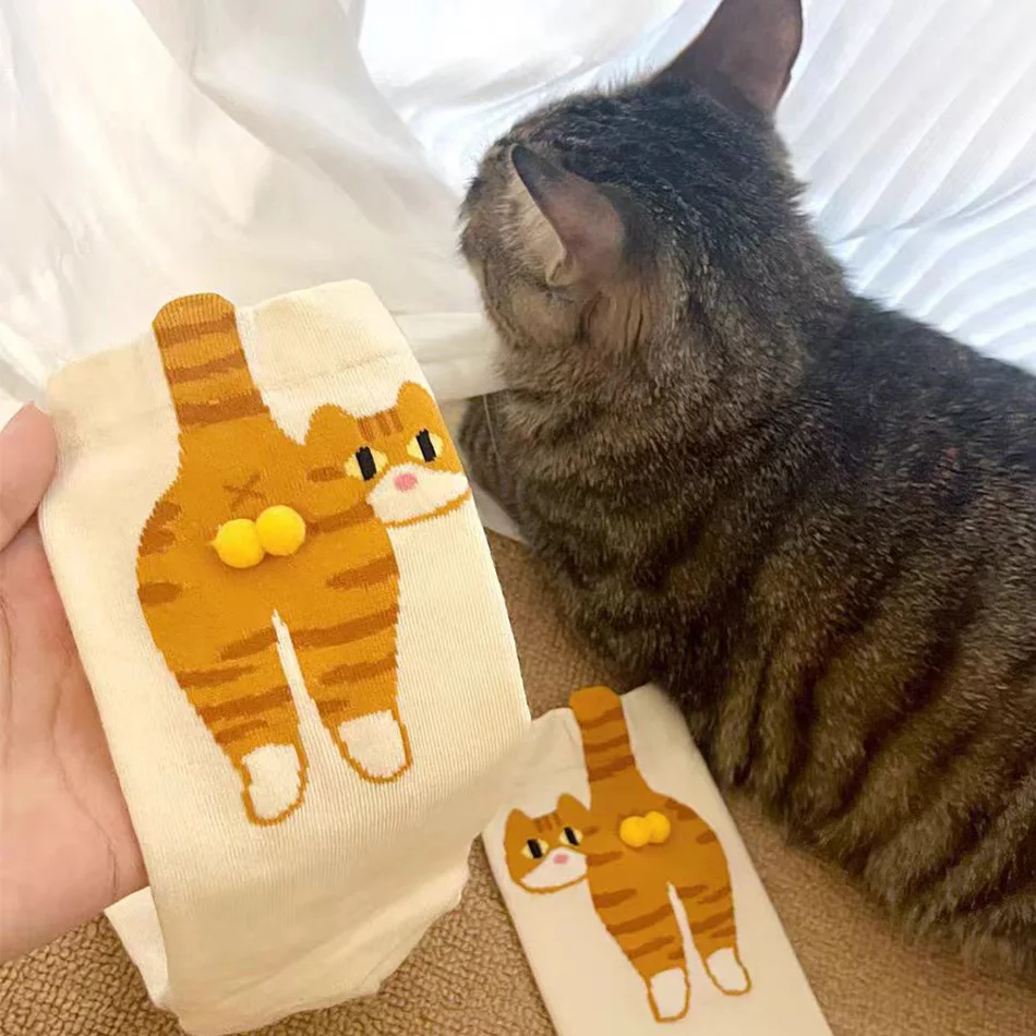 cadeau pour les amoureux des chats : chaussettes en coton pour dames avec chat de dessin animé, chaussettes respirantes et confortables pour toutes les saisons cadeau pour les amoureux des chats : chaussettes en coton pour dames avec chat de dessin animé, chaussettes respirantes et confortables pour toutes les saisons