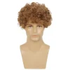 perruque courte bouclée pour hommes, brun clair, cheveux synthétiques, à utiliser pour halloween, cosplay, costume, style disco pour hommes