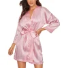 peignoir kimono en satin pour femmes, chemise de nuit d'été à col en v, à rayures avec ceinture, vêtements de nuit de mariée, lingerie intime ample