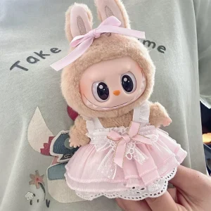 Mini vêtements de course en peluche avec nœud en soie brillante rose, jupe menstruelle princesse, accessoires Kpop, idole Labubu, tenue coréenne, 17cm Mini vêtements de course en peluche avec nœud en soie brillante rose, jupe menstruelle princesse, accessoires Kpop, idole Labubu, tenue coréenne, 17cm