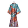 robe kimono à manches chauve souris et col en v pour femme, tenue de plage, style bohème, imprimé floral, Étoile, pour dîner, Été