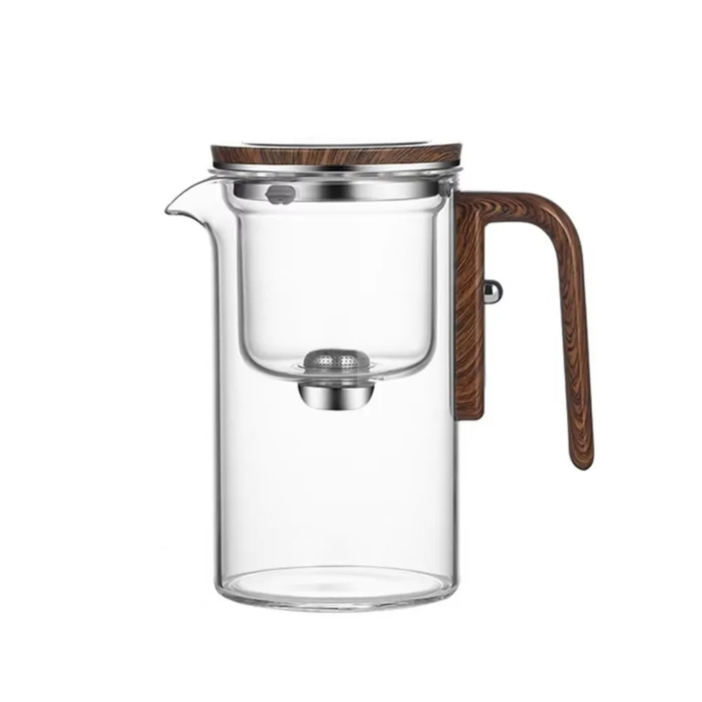Théière en verre avec filtre, manche en bois, interrupteur magnétique en un clic, Filtration de séparation du thé, adaptée aux cadeaux de famille et aux bureaux Théière en verre avec filtre, manche en bois, interrupteur magnétique en un clic, Filtration de séparation du thé, adaptée aux cadeaux de famille et aux bureaux