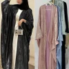Eid-Robe musulmane de luxe en satin pour femme, kimono à ailes de chauve-souris, caftan de Dubaï, Kebaya, Islam, modeste Eid-Robe musulmane de luxe en satin pour femme, kimono à ailes de chauve-souris, caftan de Dubaï, Kebaya, Islam, modeste