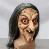 couvre tête de sorcière à cheveux longs pour halloween, masque de vieil homme, cosplay de ix, maison hantée, accessoires effrayants, coiffe complète en latex pour adulte