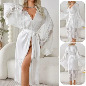 Femmes Robe longue élégante Kimono peignoir mariée cadeau de mariage Robe dentelle Patchwork chemise de nuit dame ample Homewear Lingerie intime Femmes Robe longue élégante Kimono peignoir mariée cadeau de mariage Robe dentelle Patchwork chemise de nuit dame ample Homewear Lingerie intime