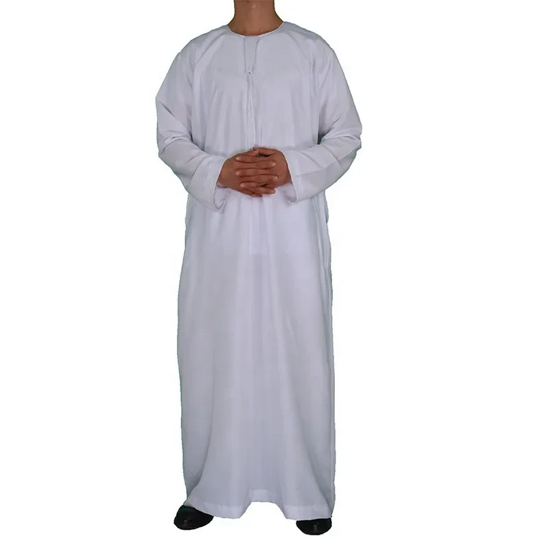 robe abaya musulmane décontractée pour hommes, col rond du moyen orient, écharpe de sauna blanche, bande de sauna, vêtements islamiques, nouveau, 2024 robe abaya musulmane décontractée pour hommes, col rond du moyen orient, écharpe de sauna blanche, bande de sauna, vêtements islamiques, nouveau, 2024