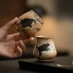 Tasse à thé en porcelaine à bois d&rsquo;imitation japonaise, bol à thé rétro en céramique chat Zhiye, grande tasse principale unique pour la maison, service à thé Kung Fu