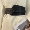 ceinture ultra large rétro polyvalente pour femmes, en cuir pu, style japonais, à la mode, avec boutons à aiguilles