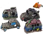 Ornements décoratifs d&rsquo;aquarium en résine, décoration précieuse de bus cassé, simulation de roches, accessoires précieux de poisson
