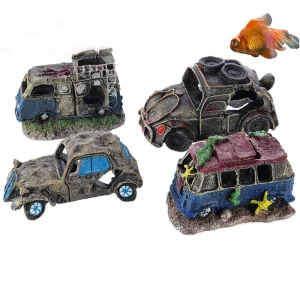 Ornements décoratifs d&rsquo;aquarium en résine, décoration précieuse de bus cassé, simulation de roches, accessoires précieux de poisson