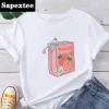 t shirt à manches courtes pour femme, estival et décontracté, à la mode, avec dessin animé japonais kawaii et imprimé jus, harajuku