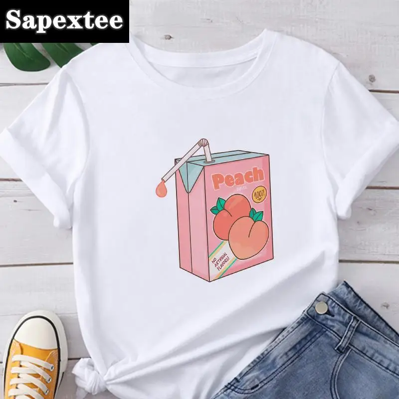 t shirt à manches courtes pour femme, estival et décontracté, à la mode, avec dessin animé japonais kawaii et imprimé jus, harajuku t shirt à manches courtes pour femme, estival et décontracté, à la mode, avec dessin animé japonais kawaii et imprimé jus, harajuku