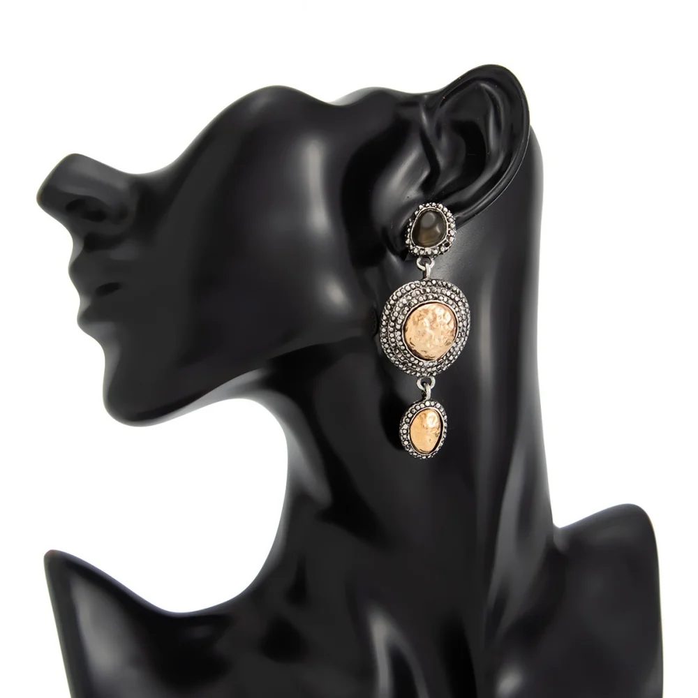 boucles d'oreilles à pampilles incrustées de pierres précieuses ovales de style ethnique rétro, bijoux à breloques de vacances à la mode et exagérés, cadeaux boucles d'oreilles à pampilles incrustées de pierres précieuses ovales de style ethnique rétro, bijoux à breloques de vacances à la mode et exagérés, cadeaux