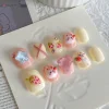 faux ongles faits à la main, fraise rose, lapin mignon, diamant conçu, courts et ronds, à pression, pour femmes et filles, manucure quotidienne à faire soi même