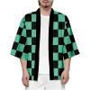 cardigan kimono rose pour femmes, anime demon kamade zezeko, manteau d'été kamado tanjirou à carreaux verts pour hommes, manteau haori japonais