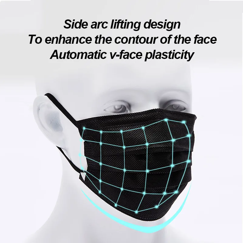 masque facial jetable noir non tissé, 3 couches, filtre anti poussière, masques de protection respirants pour adultes, 10/50 pièces, en stock masque facial jetable noir non tissé, 3 couches, filtre anti poussière, masques de protection respirants pour adultes, 10/50 pièces, en stock