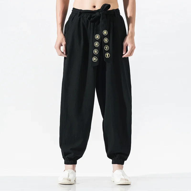 pantalon kimono japonais décontracté, ample, harajuku, vêtements traditionnels asiatiques pour hommes, costume sarouel brodé de style yukata pantalon kimono japonais décontracté, ample, harajuku, vêtements traditionnels asiatiques pour hommes, costume sarouel brodé de style yukata