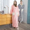 peignoir kimono à capuche et fermeture éclair pour femme, vêtement de nuit chaud en molleton de corail, ample, pour couple, chemise de nuit étoile mignonne, hiver