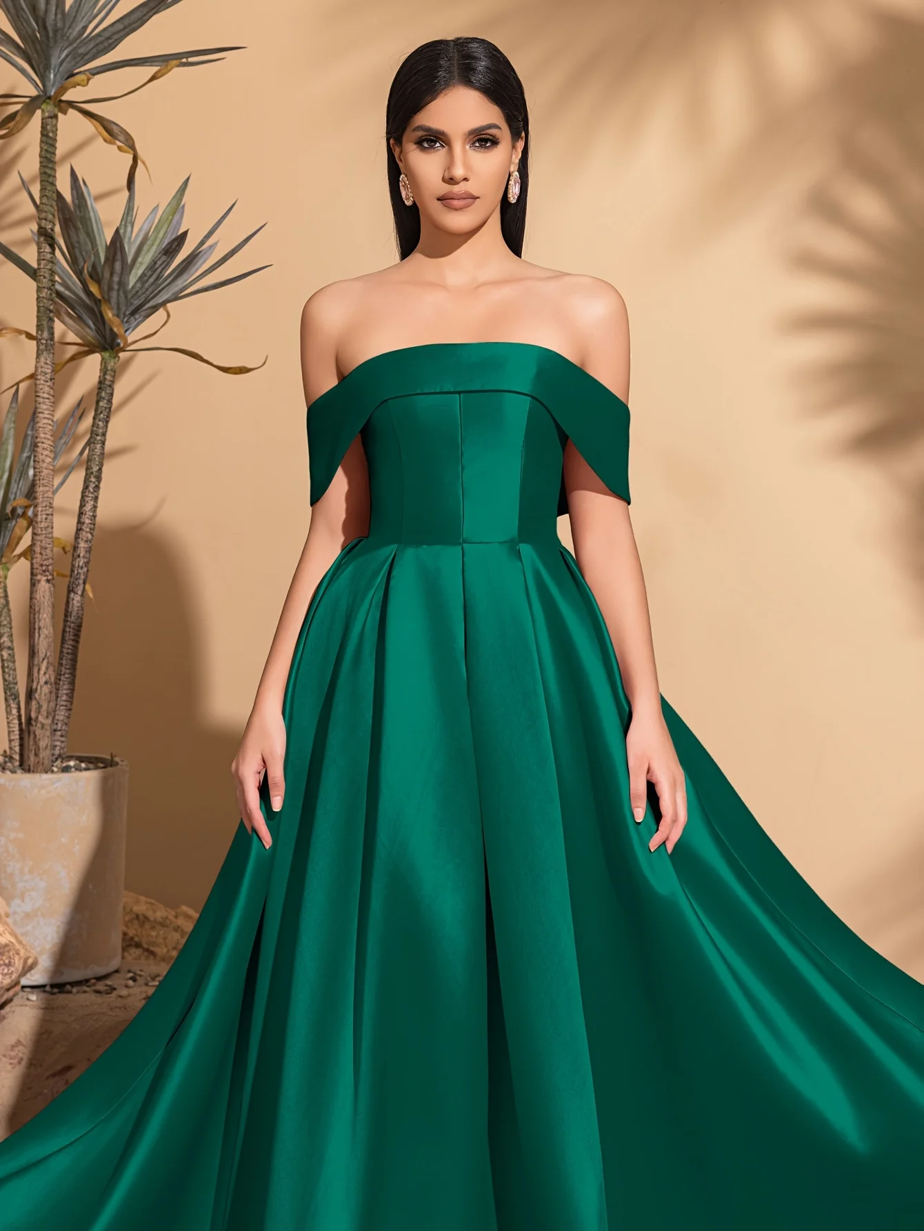 robe en satin à épaules dénudées avec cravate au dos, robe élégante et chic robe en satin à épaules dénudées avec cravate au dos, robe élégante et chic