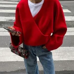 Combinaison en laine à col en V pour femmes, manches longues, vintage, chaud, rouge, style élégant, tricots High Street, 2024 Combinaison en laine à col en V pour femmes, manches longues, vintage, chaud, rouge, style élégant, tricots High Street, 2024