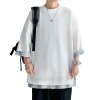 t shirts d'été pour hommes, style coréen, ample, faux deux pièces, mi long, grande taille, manches trois quarts, streetwear, haut d'extérieur