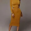 Bangniweigou-Robe mi-longue froncée à taille ronde pour femme, manches longues, robe de soirée moulante, robe fourreau élégante, automne