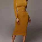 Bangniweigou-Robe mi-longue froncée à taille ronde pour femme, manches longues, robe de soirée moulante, robe fourreau élégante, automne